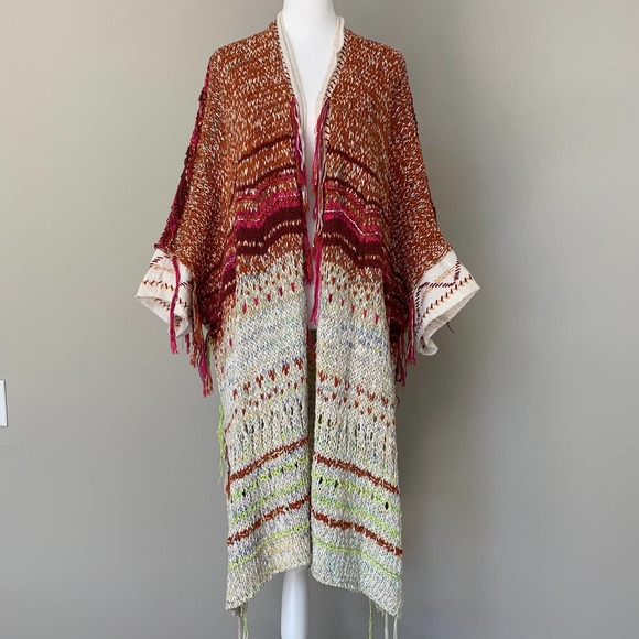 Free People Sweaters - Free People Skies The Limit cardigan sweater kimono open front fringe trim M